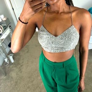 Silver lace crop top